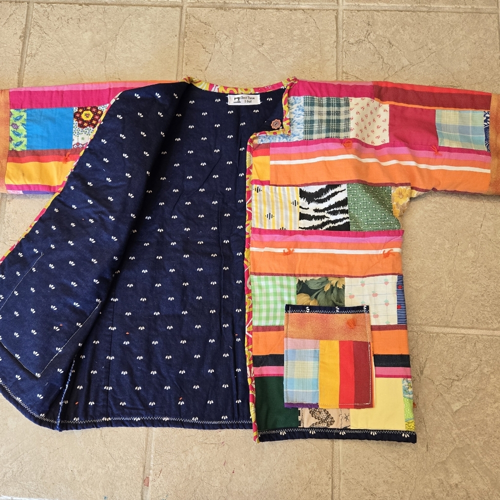 Upcycled Vtg Quilt Blanket Flirty Jacket S-M Open Front Dont Throw It Out - Picture 6 of 7